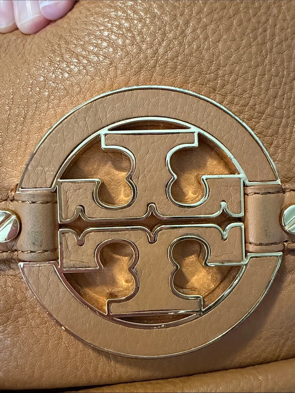 Tory Burch Camel Brown Leather Crossbody with Gold Logo